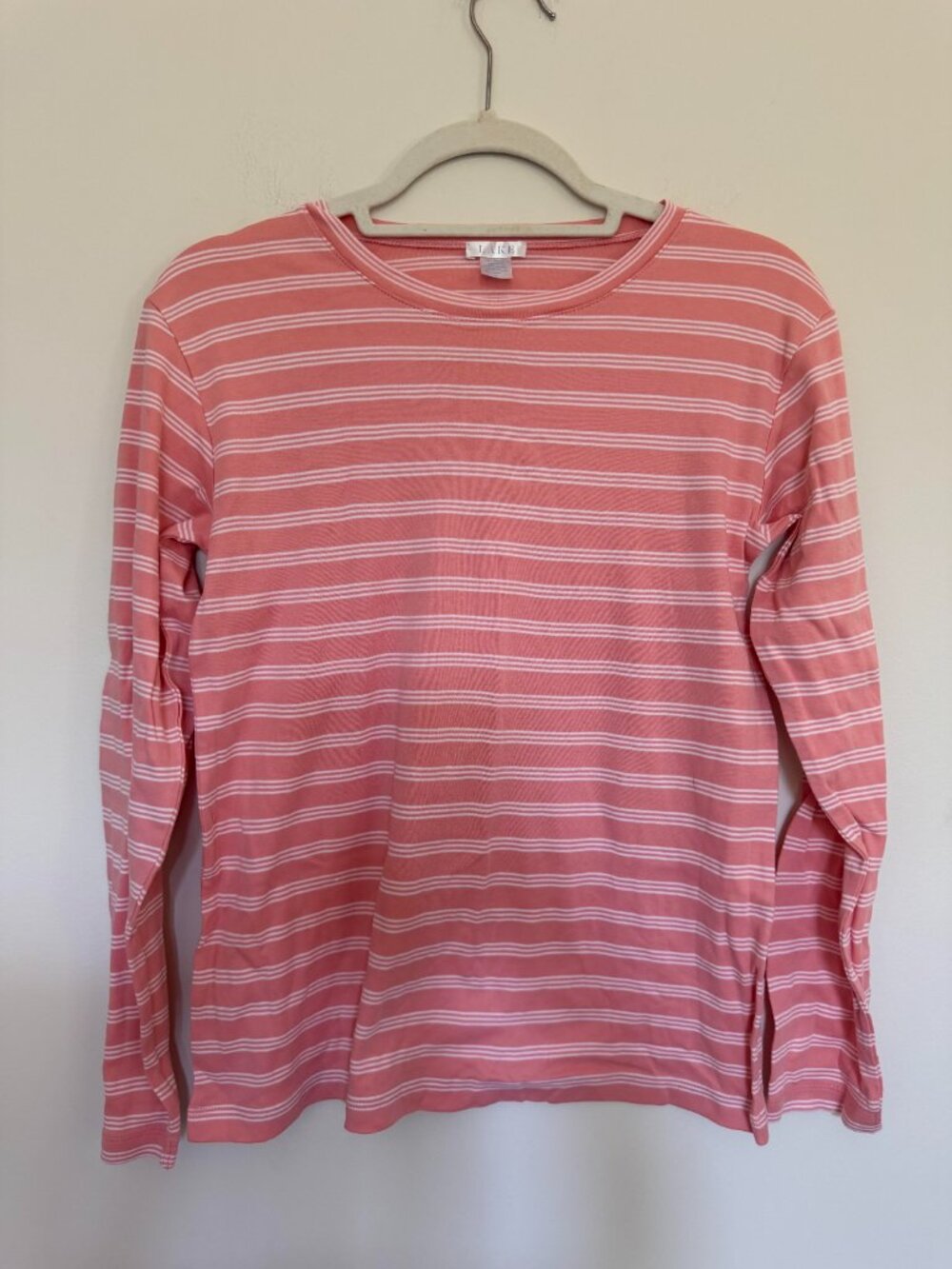 LAKE Striped Pima Cotton Long Sleeve Pajama Top Loungewear White Stripe - Small